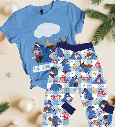 Eeyore Winnie Pooh Christmas Pajamas, Eeyore Donkey Xmas Long Pajamas, Disney Cartoon T-Shirt Pants Set, Magic Kingdom Gift For Women M
