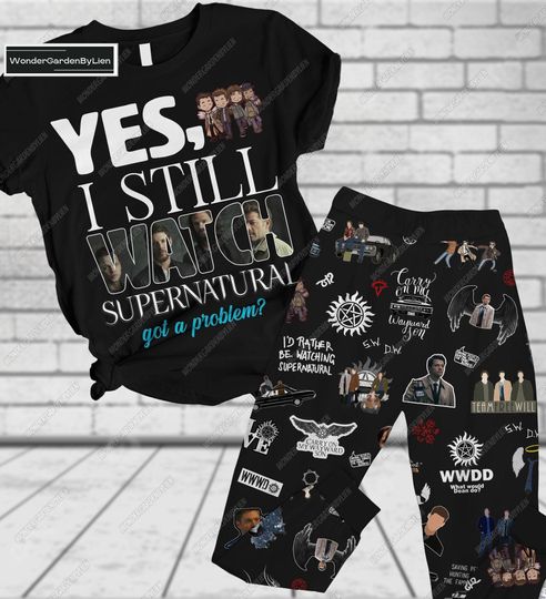 Halloween Supernatural Pajamas Set, Sam-Winchester T-Shirt, Dean-Winchester Pjs Pants, Tv Show Series Pajamas, Set Of Pajamas For Fan