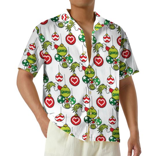 funny character Christmas Bulb Hawaiian Shirt, Merry Grin Button Up Shirt, Santa funny character Aloha Shirt, funny character Holiday Shirt, Christmas Gift