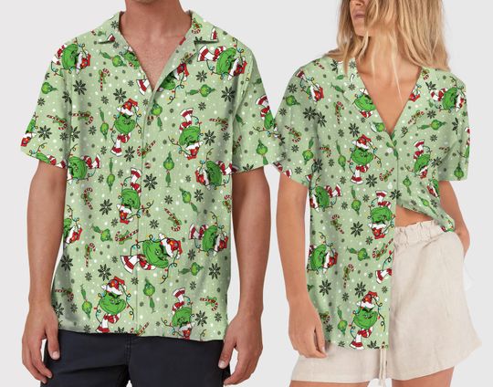 Santa funny character Hawaiian Shirt, Merry Grin Button Up Shirt, Christmas Holiday Aloha Shirt, funny character Movie Shirts, Xmas Gift