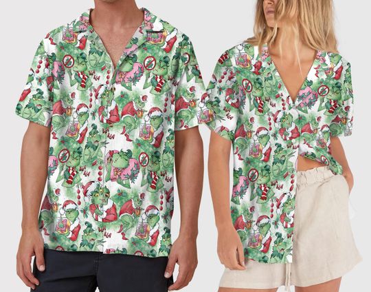 Vintage Santa funny character Hawaiian Shirt, funny character Holiday Button Up Shirt, Christmas Movie Aloha Shirt, Merry Grin Shirts, Christmas Gift