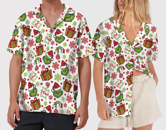 Merry Grin Hawaiian Shirt, Sti Sta Stu Button Up Shirt, Grin Aloha Shirt, Christmas Movie Shirts, Xmas Holiday Gift