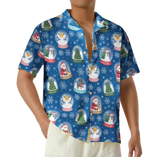 Christmas Snowglobe Hawaiian Shirt, Snowman Christmas Hawaiian Shirt, Ho Ho Ho Christmas Tree Button Up Shirt, Let It Snow Tee