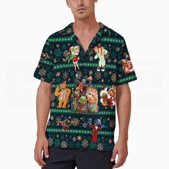 Green The Muppets Hawaiian Shirt, Muppets Christmas Carol Hawaii Shirt, Disney World Button Up Shirt, Christmas Muppets Gifts