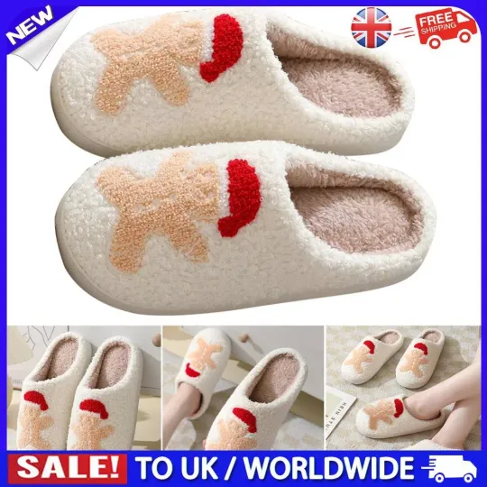 ~ Women Men Slip-On Slippers Indoor Plush Cotton Shoes Non-Slip for Christmas Gi