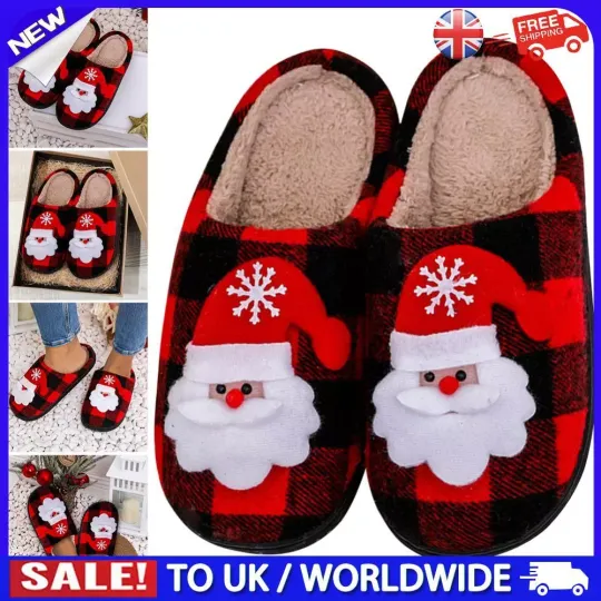 ~ Christmas Plush Slip-on House Shoes Cozy Santa Claus Flat Soft for Winter Indo