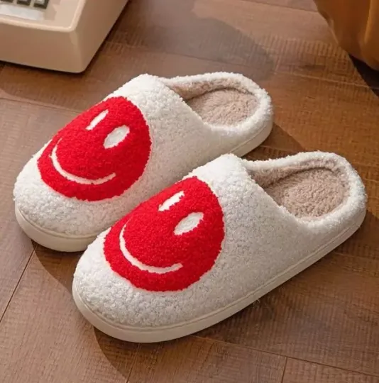 Slippers for women Cute and Comfy 'Red Smile face'' Christmas gifts Indoor