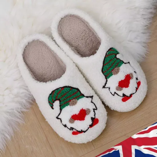 Christmas Furry Slippers Cozy Dwarf Plush Slip-on House Shoes Cute for Men Women
