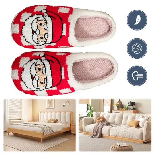 Christmas Santa Claus Slippers Plush Checkered Santa Slippers for Indoor Bedroom