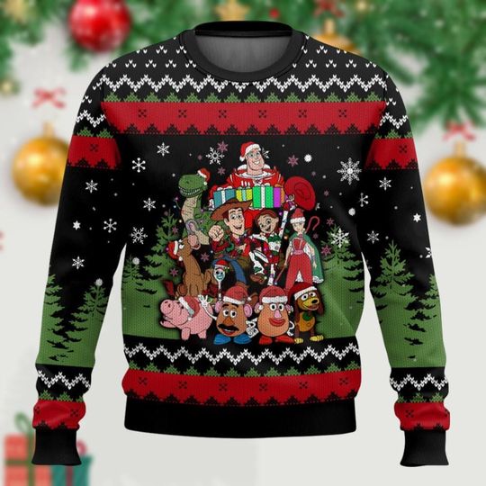Toy Story Movie Christmas Ugly Sweater, Disney Character Xmas Sweatshirt, Woody Buzz Lightyear Santa Hat Shirt, Magic Kingdom Gift