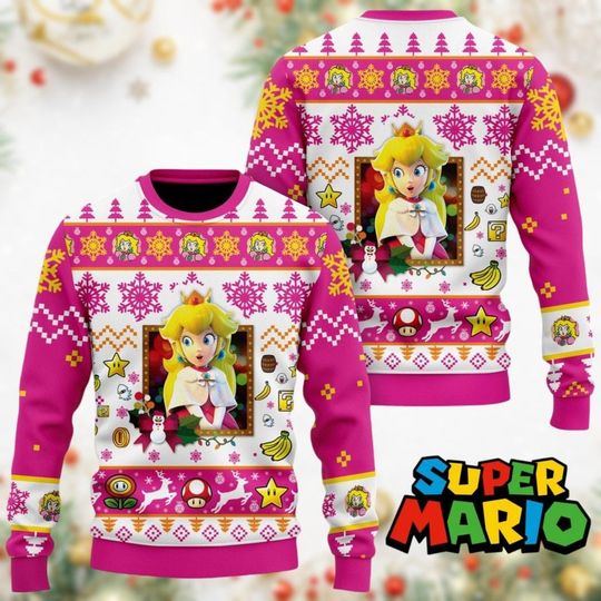 Christmas Princess Peach Ugly Sweater, Mario Princess Sweater, Super Mario Character Sweatshirt, Disney Movie Xmas Shirt, Birthday Gift