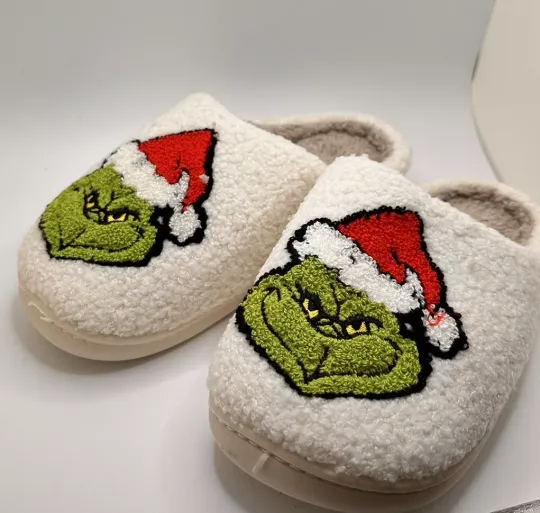 Grin Christmas Women's Size 6 7 Indoor Slippers funny character Cozy Soft Home New