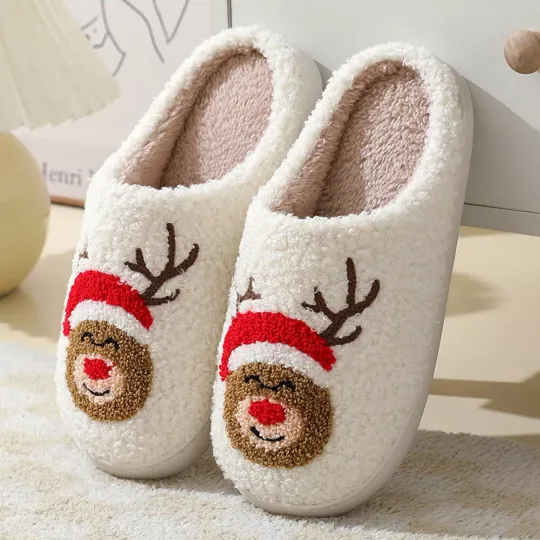 it Christmas Fluffy Fur Slippers Cozy Elk Indoor Fuzzy Shoes Soft for Winter Ind