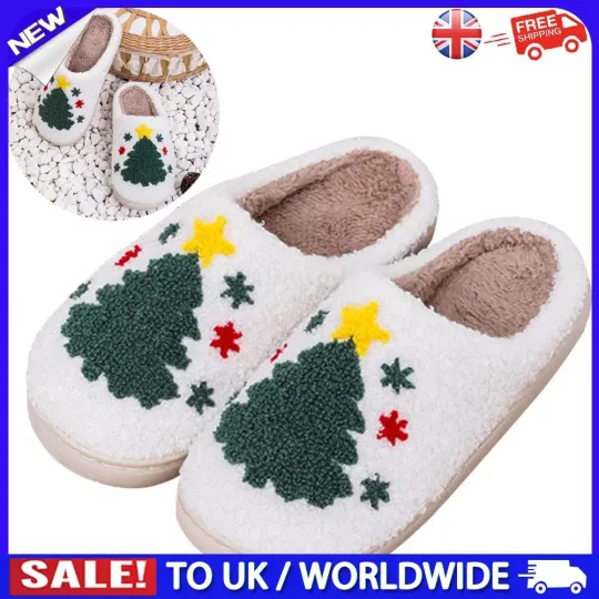 New Women Men Indoor Slippers Cozy Christmas Tree Cotton Slippers for Christmas