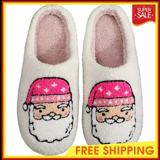 Christmas Santa Claus Slippers Fluffy Home Slippers Anti Slip for Indoor Bedroom