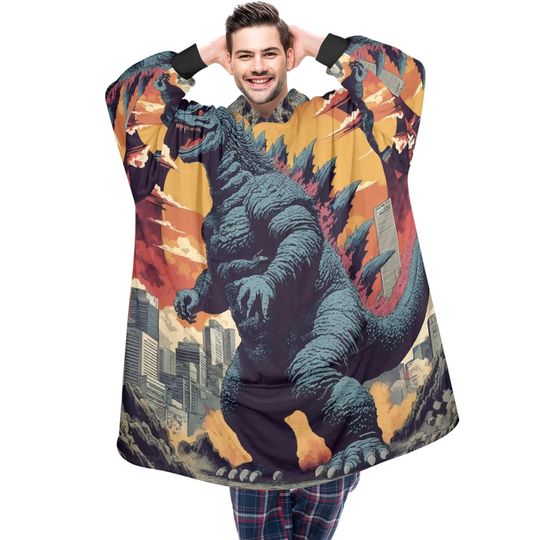 Blanket Hoodie  blankets hoodie that is a blanket Comics Retro Vintage Goddzilla Kaiju Gojira Cartoon