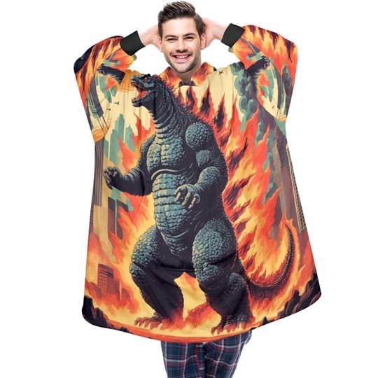 Blanket Hoodie  blankets hoodie that is a blanket Retro Vintage Goddzilla Kaiju Gojira Cartoon Comics
