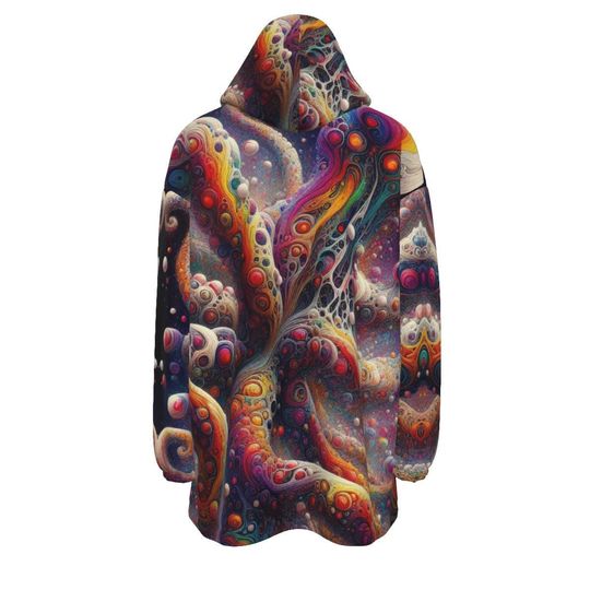 Psychedelic Tentacles Blanket Hoodie, Sherpa Fleece Blanket 4XL One Size , Hooded Pullover, Rave ,Festival Roommate Gift, Trippy Rainbow