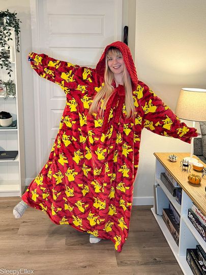 Cozy Pika Blanket Hoodie | Comfy Gaming PKM | Fleece Sweatshirt Minky Pockets and Hood