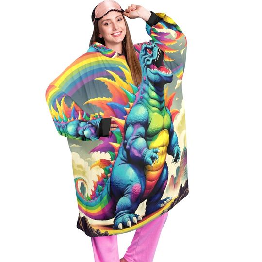 Blanket Hoodie blankets hoodie that is a blanket Retro Goddzilla Goji Kaiju Rainbow Art