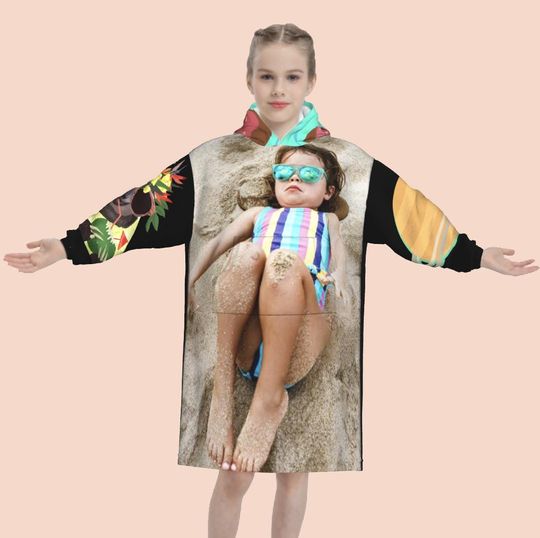 Custom Photo Flannel Hoodies, Personalzied Children's Hoodies, Kids Blanket Hoodie, Flannel Hoodie Sweatshirt, Gift For Fall Hoodies