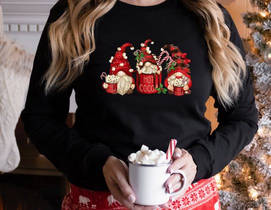 Christmas Hot Cocoa Gnome Long Sleeve Shirt, Christmas Gnomes Shirt, Gnomes Christmas Outfit, Family Christmas Gnomes Shirt, Family outfit