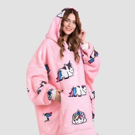 Unicorn Oversized Fleece Hoodie - Plush Teddy Bear Sweatshirt For Women - Cozy & Warm Wearable Blanket  - One Size Fits All - Gift Ideas