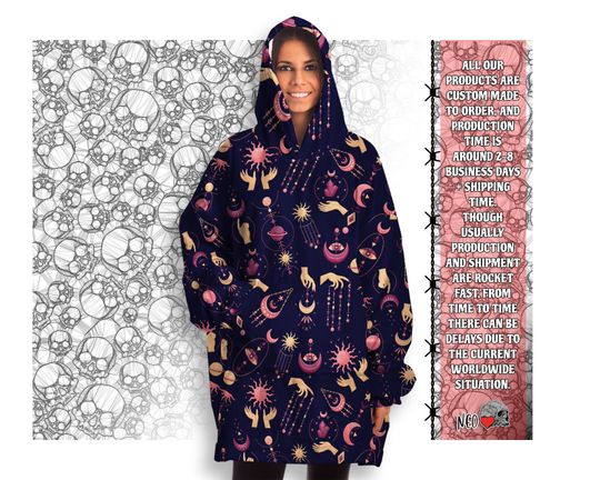 Witchcraft Wisdom Snug Hoodie wearable  Blanket, Oversize astrology reading blanket hoodie,  Warm one-size fits all Comfortable Blanket
