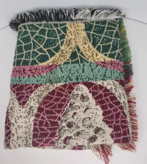 Stained Glass Knit Woven Throw Blanket Tapestry Christmas Tree 55"×44"