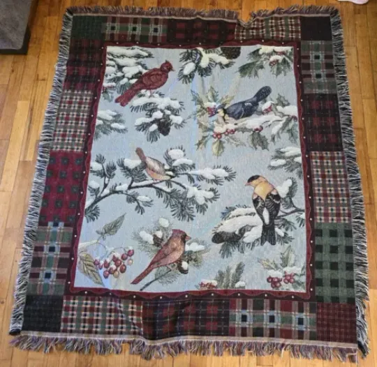 Christmas Cardinal Winter  Woven Tapestry Throw Blanket Mohawk