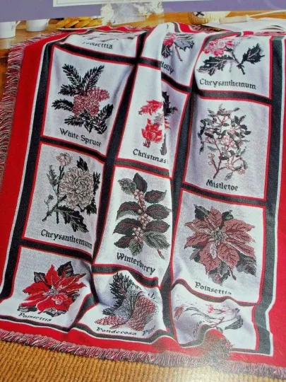 NEW Triple Woven Jacquard Throw Blanket Red White Green Mistletoe Christmas