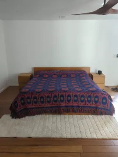 Vintage Christmas Blanket Poinsettia Fringe Woven Reversible Blue Red Green King