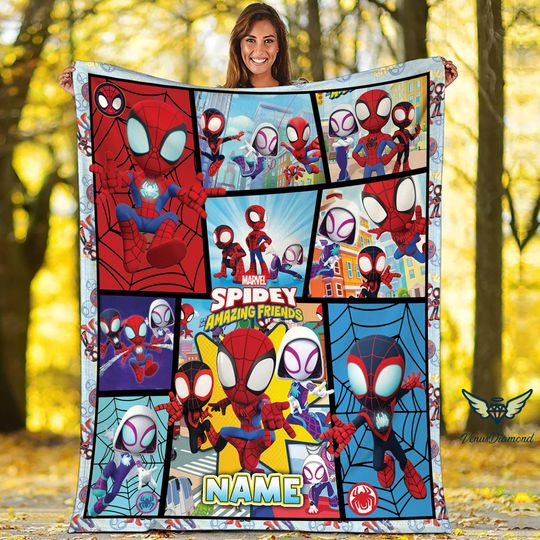Personalized Spidey And Amazing Friends Fleece Blanket | Spider Man Blanket | Spiderman Ghost Spider Blanket for Bed Couch Sofa