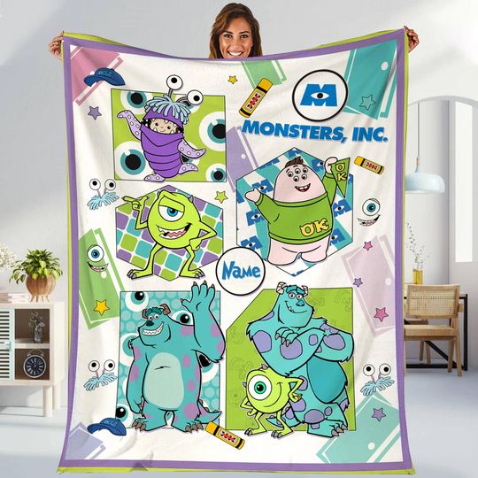 Disneyland Monster Inc Fleece Blanket, Monsters Inc University Blanket, Inc Blanket Birthday Gift, Magic Kingdom Monsters Inc Blanket