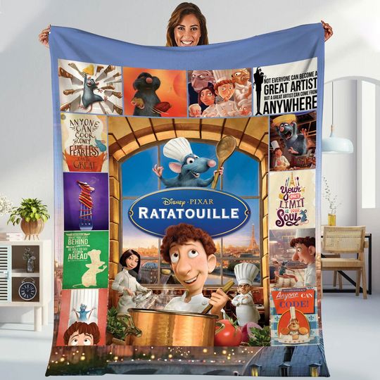 Ratatouille Movie Fleece Blanket | Remy Rat Anyone Can Cook Blanket | Chef Remy Disneyland Blanket for Bed Couch Sofa