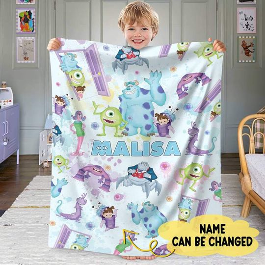 Personalized Watercolor Monsters Inc Blanket, Custom Name Monster Inc Blanket, Disneyland Birthday Gift Blanket, Monsters Inc Birthday Gifts