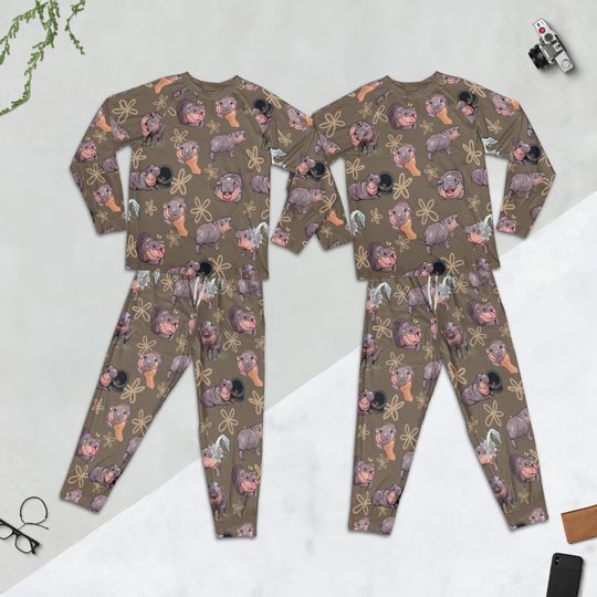 Moo Deng Funny Pajamas Set, Moo Deng Cute Family Pajamas, Cute Hippo Pajamas, Moo Deng Family Christmas Pajamas Set