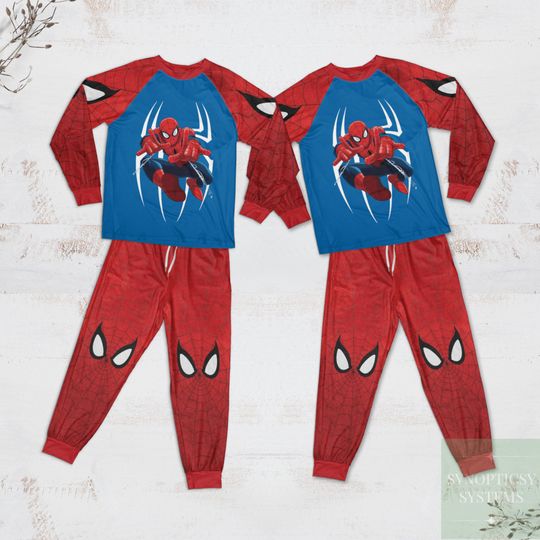Discover Spider Patterns Red Blue Pajamas Set, Family Pajamas Set, Super Heros Pajamas, Present For Kids, Spider Pajamas For Kids