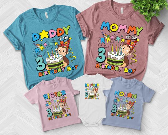 Curious George Cartoon Birthday Shirt, Personalized FamilyBirthday Shirt, Cute Monkey Birthday Matching Shirt, Family Matching Shirt