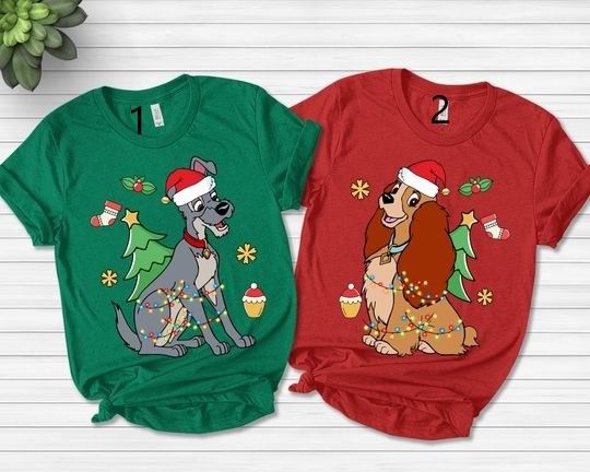 Disney Lady and the Tramp Christmas Lights shirt, Disney Couples Tee, Disneyland Xmas Shirt, Disney World Tee, Disney Birthday shirt