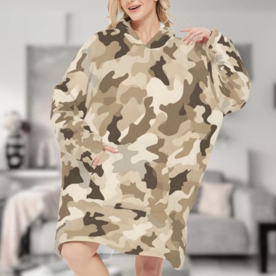 Beige Camo Blanket Hoodie For Adult and Kids | New year Gift | Christmas Gift | Birthday Gift
