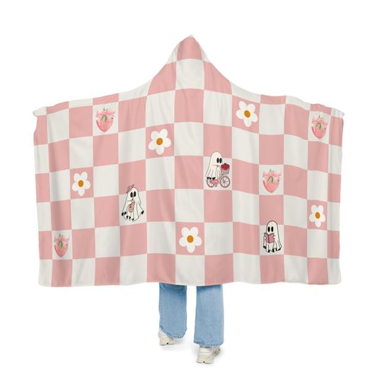 Pastel Pink Checkered Hooded Blanket For Adult and Kids | New year Gift | Christmas Gift | Birthday Gift