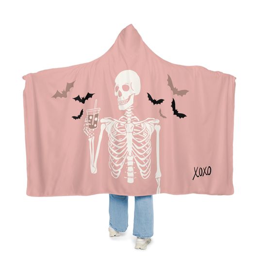 Skeleton Drinking Coffee Hooded Blanket For Adult and Kids | New year Gift | Christmas Gift | Birthday Gift