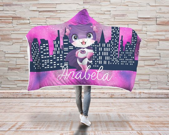 Personalized Superhero Cat Hooded Blanket For Adult and Kids | New year Gift | Christmas Gift | Birthday Gift