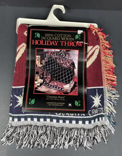 Holiday Christmas Horns Tapestry Throw Blanket 48” x 60” Noel • Crown Crafts
