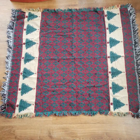 Vtg Cannon 100% Cotton Throw Christmas Argyle Woven Tapestry Blanket 44x54" READ
