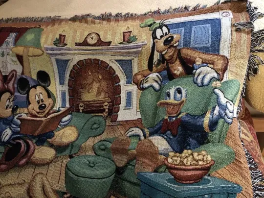 Vintage Disneyland Resort Mickey Holiday Gathering Tapestry Woven Throw Blanket