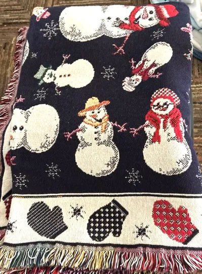 Christmas Winter Snowman Tapestry Throw Blanket Crown Crafts