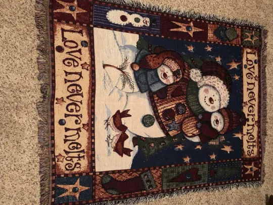 Snowman Tapestry Throw Blanket Love Never Melts Holiday Christmas Lap Blanket