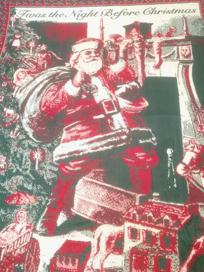 Decorative Christmas Santa Tapestry Throw Blanket Cotton Woven Fringed